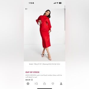 ASOS Red Satin Cowl Back Midi Dress